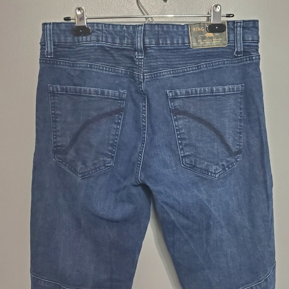Ring of Fire Slim Mens Blue Skinny Jeans Ribbed Thighs Size 33/32 - Picture 5 of 9